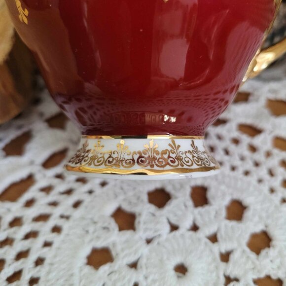 WINDSOR - Vintage Burgundy Red & Gold Porcelain Tea Cup - Picture 11 of 12